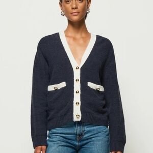 Women’s Navy Contrast-Trim Cardigan Sweater